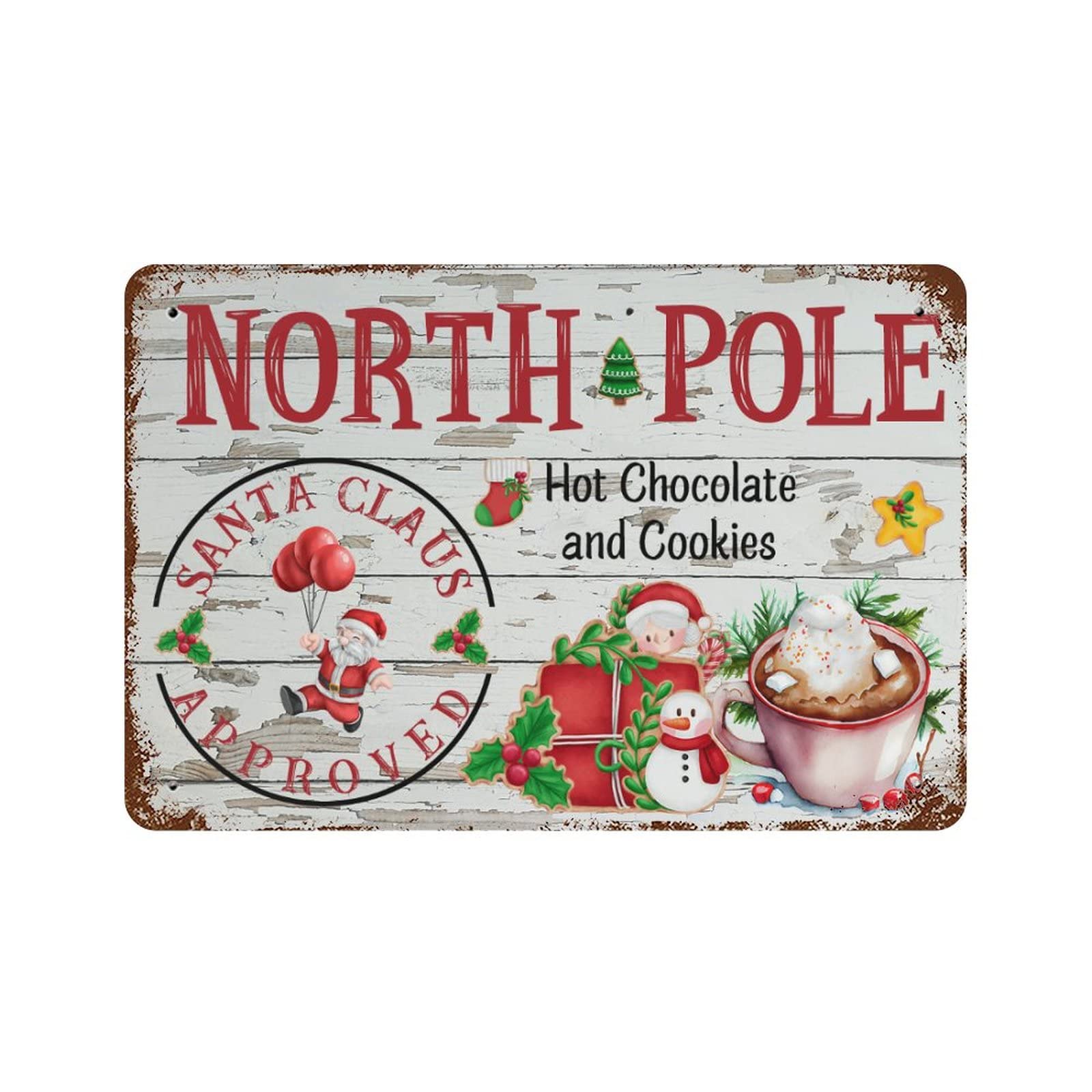 Pancarte de Noël rétro vintage 30x45cm et décoration murale de cuisine Christmas Hot Cocoa