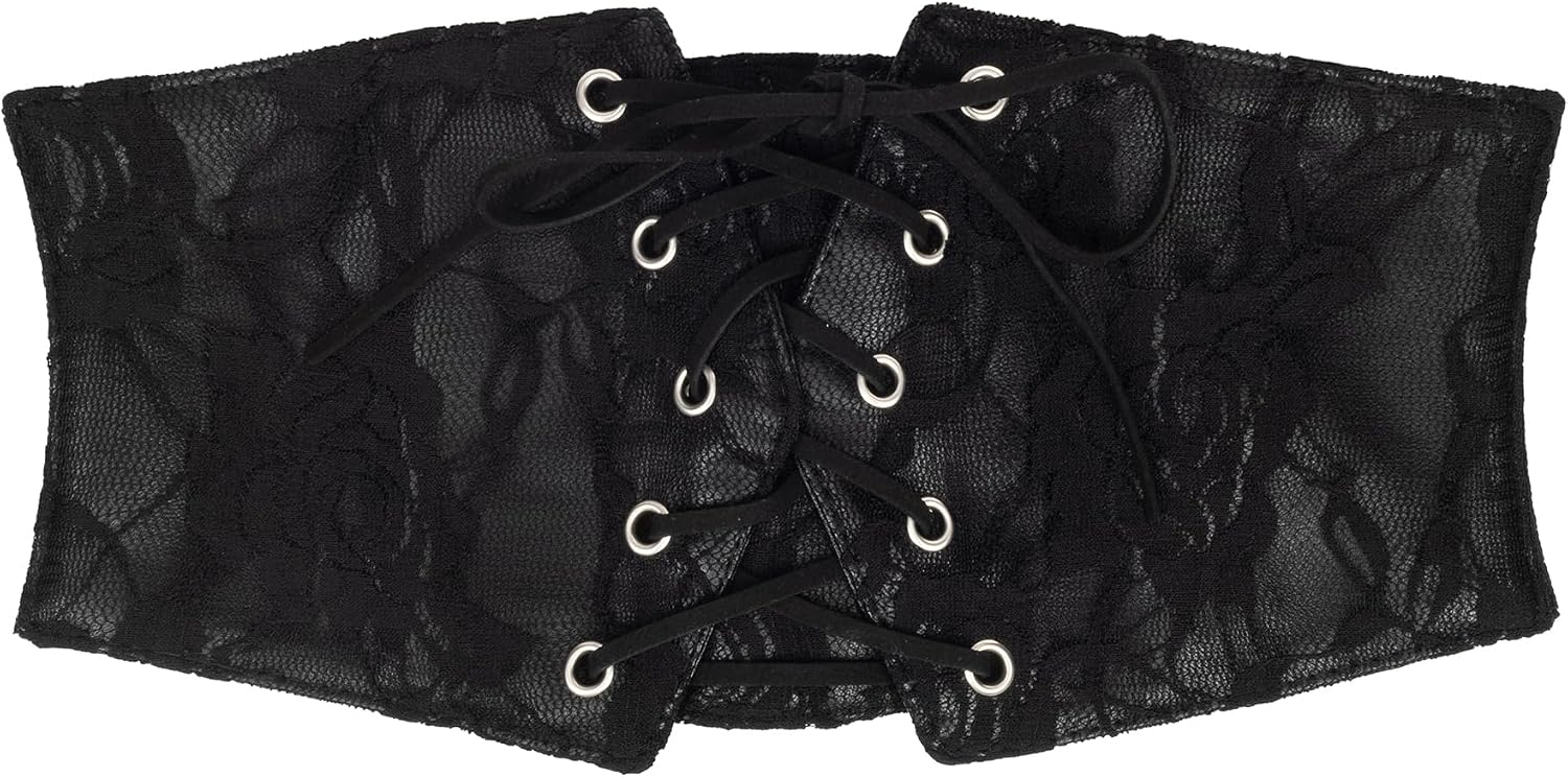 Mealah Women Wide Corset Elastic Belt - Lace-up Tied Waspie Corset Belts | Wide elastic corset belt for women, lace-up tied waspie design, perfect for dresses, casual outfits (25.6''-30.7'')