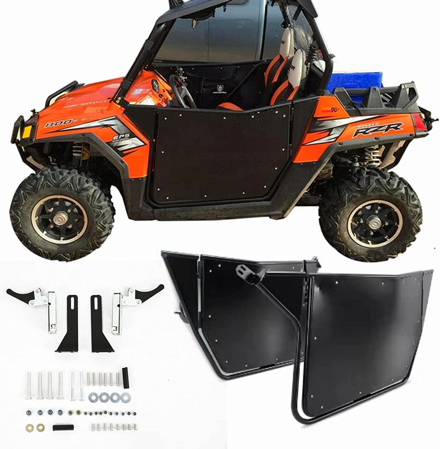 UTV Metal Doors Compatible with 2008-2014 Polaris RZR 800, 2009-2014 Polaris RZR-S 800, 2011-2014 Polaris RZR XP 900, 2012-2019 Polaris RZR 570 2-Door Model Heavy Duty Automotive Style Latch, 2Pcs