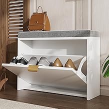 VOWNER Shoe Rack Entrance Hallway, Narrow Shoe Rack, Shoe Bench, 60 x 17 x 45 cm, Wood, for Narrow Entrance, Hallway, Shoe Alley, White