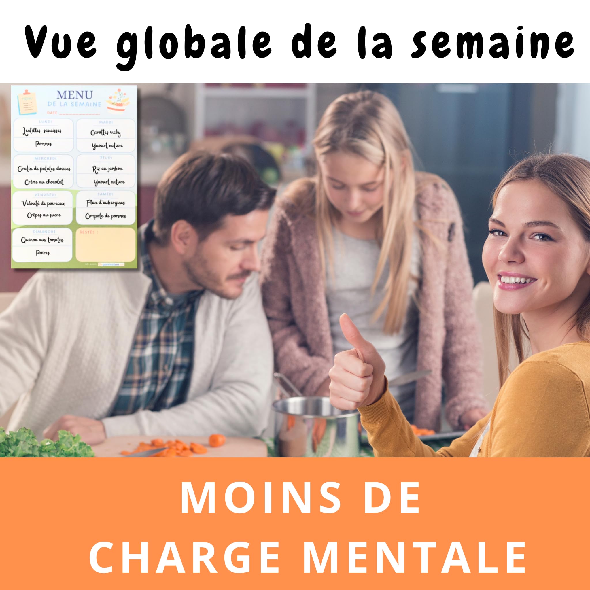 Bloc menu de la semaine - planificateur des repas hebdomadaire A5 - organisation quotidien 50 pages