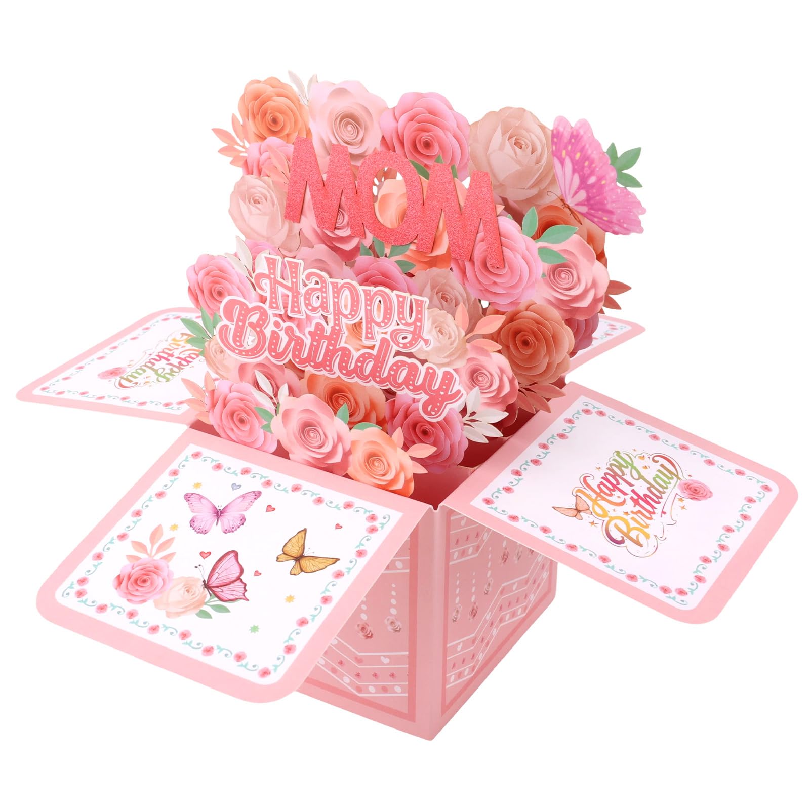 Pop-Up Birthday Card for Mom, 3D Personalized Happy Birthday Pop-Up Greeting Card with Envelope for Women Party Decoration