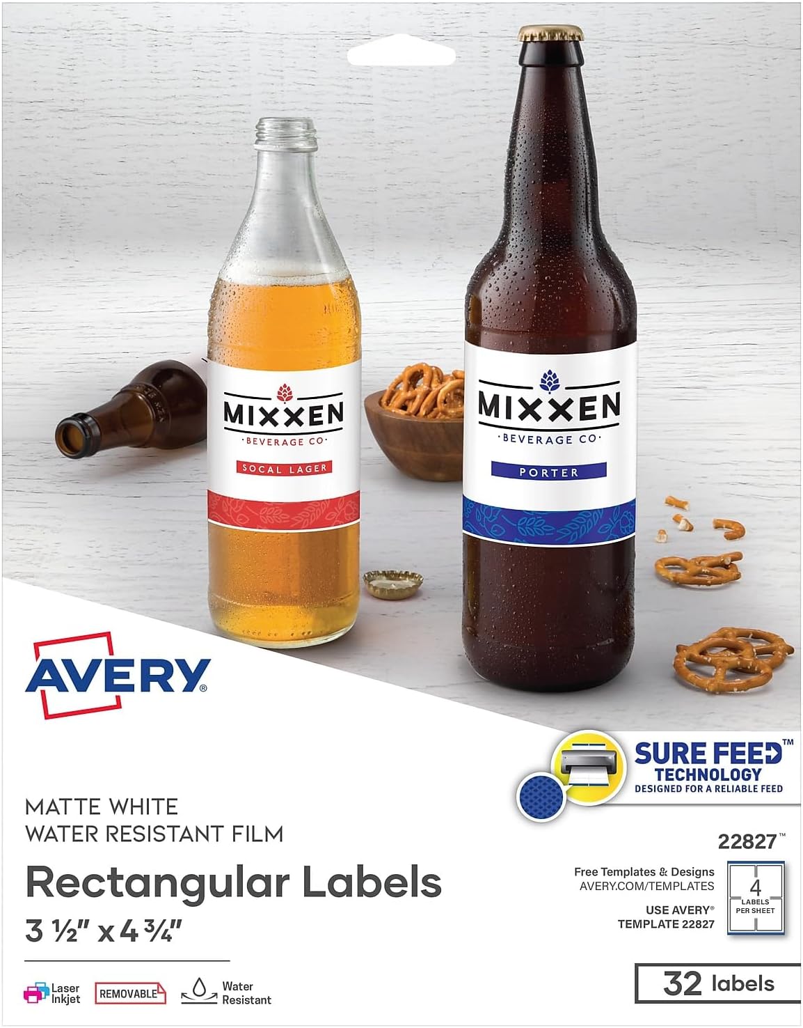 Avery Custom Print Labels, Rectangle, 3-1/2"x4-3/4", 32/PK, White
