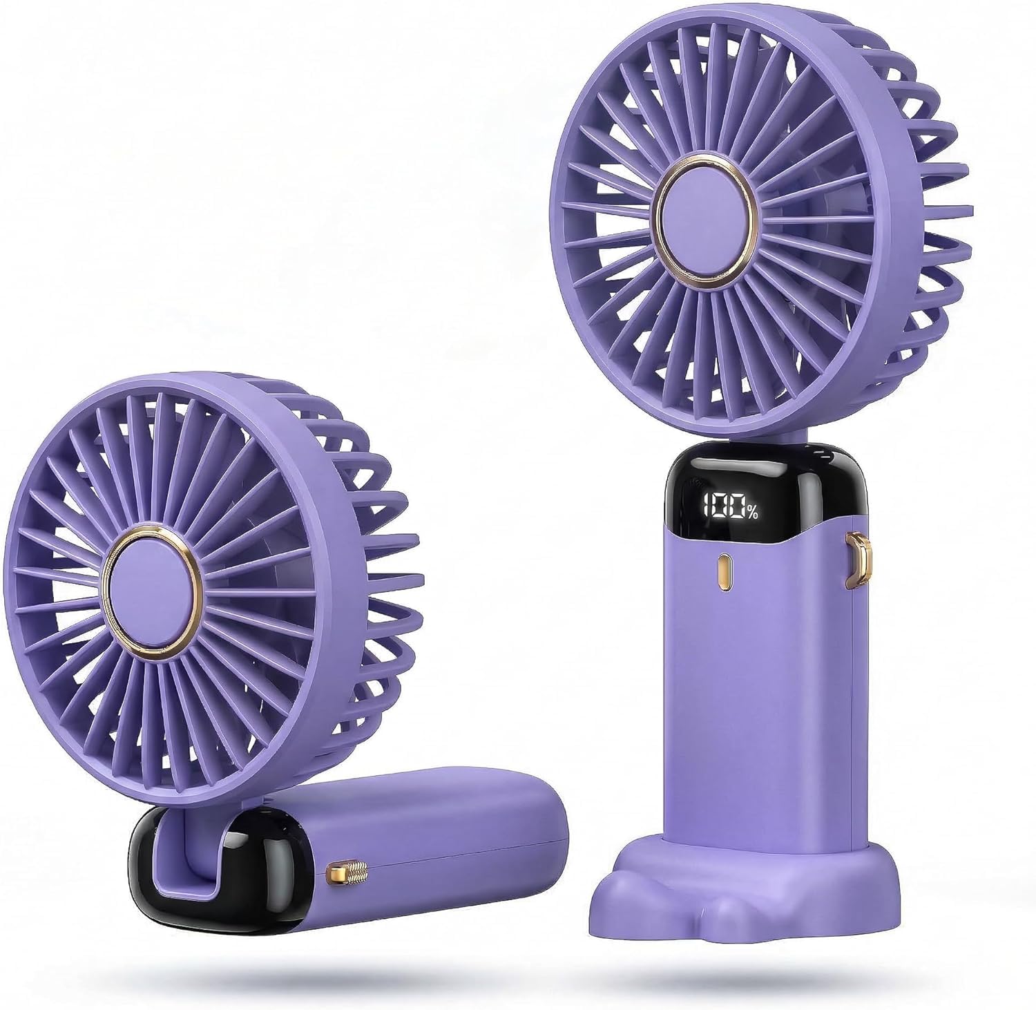 Ventox Handheld Fan Rechargeable, Mini Portable Fan with LED Display & 5 Speeds, 5000mAh, Foldable 90° Adjustable Desk, Personal, Neck Fans for Home, Office, Outdoor & Travel (Purple)