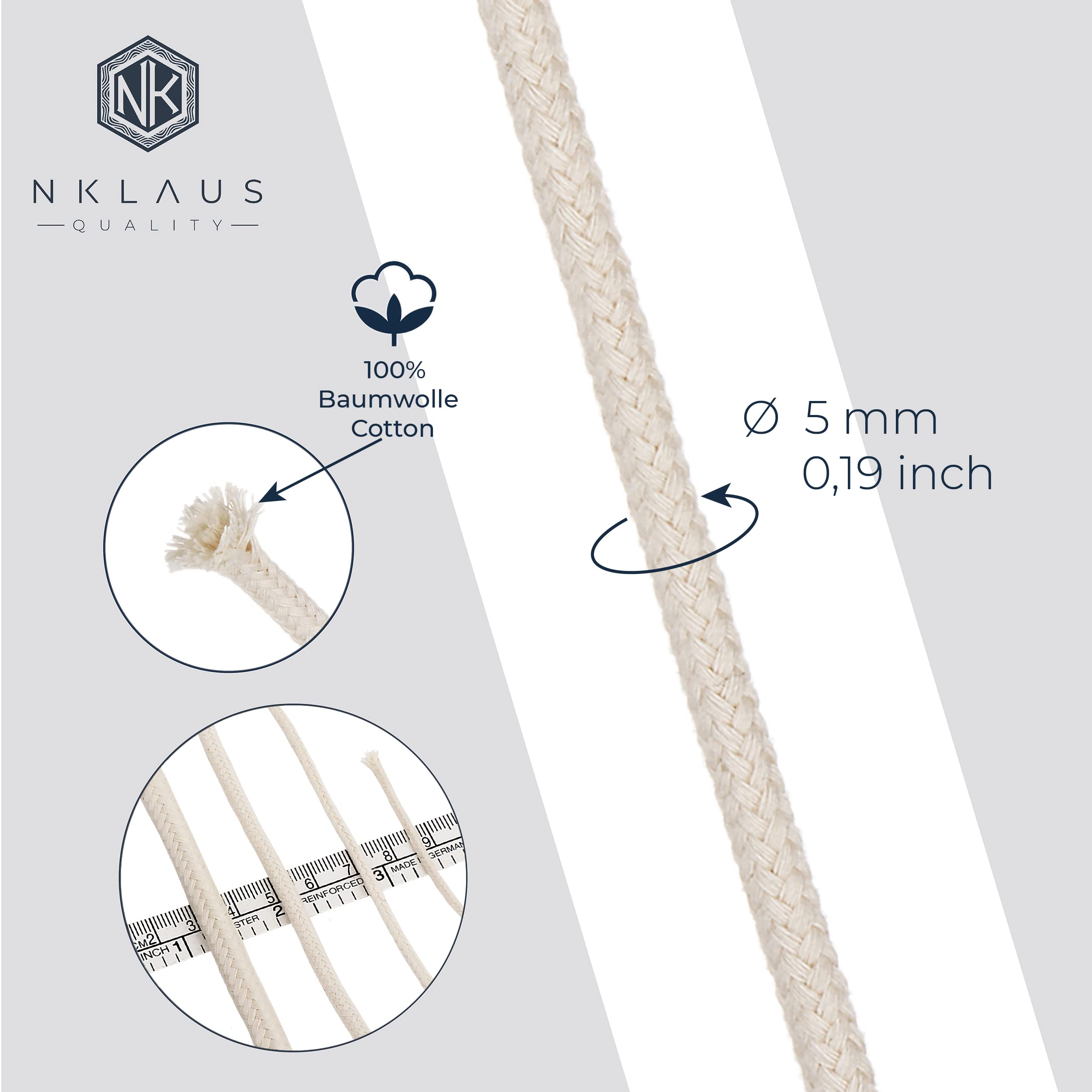NKlaus 10 Metre Round Wick 100% Pure Cotton 5.0 mm Wide for Oil Lamp Kerosene Lamp, 5 Metres, 5 metres - Image 2