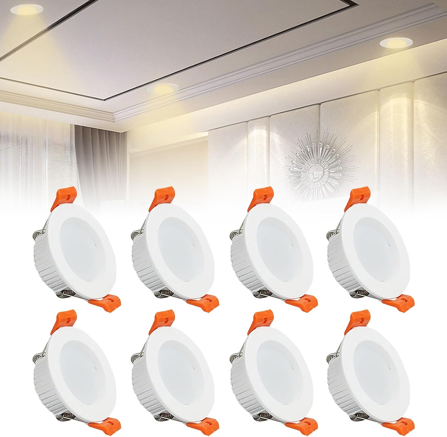 8pack LED Recessed Ceiling Light, 3000K/4000K/6500K Selectable Downlight for Ceiling Spotlights for Bedroom Kitchen Soffit Living Room Hallway(Neutral White,5w)