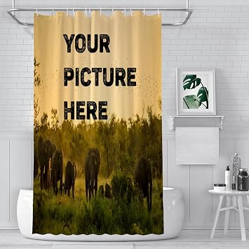 Personalized Waterproof Shower Curtain with Hooks, Upload Your Own Text Picture Logo, Custom Shower Curtain for Bathroom Hotel Home Decor - 36x72 Inch