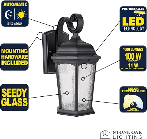 Miniatura 3 de CORAMDEO Luz LED para porche con sensor de anochecer a amanecer y acabado de bronce y vidrio semillado, ideal para puerta delantera, garaje y patio,