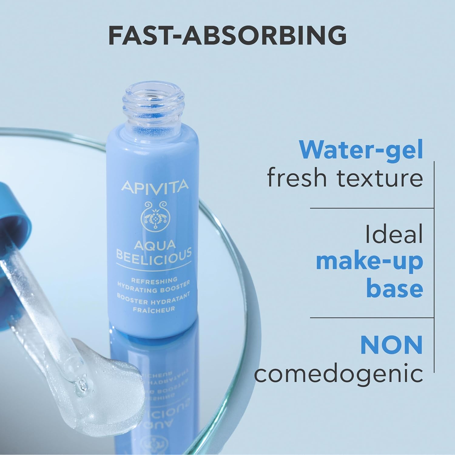 APIVITA Aqua Beelicious Hydrating Booster Serum | Hydrating, Soothing & Replenishing with Propolis, Honey, Hyaluronic Acid, Prebiotics & Flowers, 30 mL / 1 oz