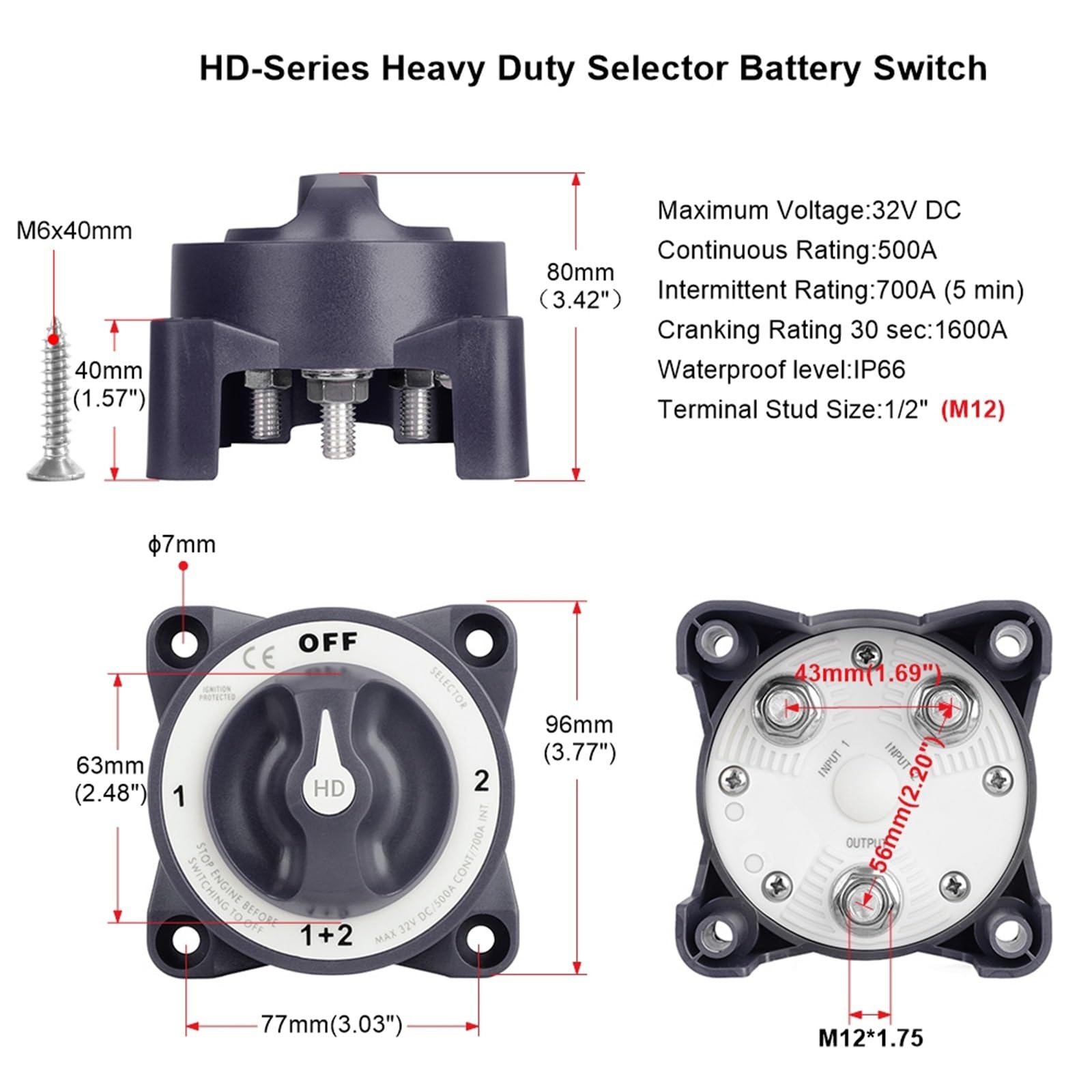 Podświetlany wyłącznik akumulatora 2 3 4 pozycje 300A z AFD(4 pozycja)