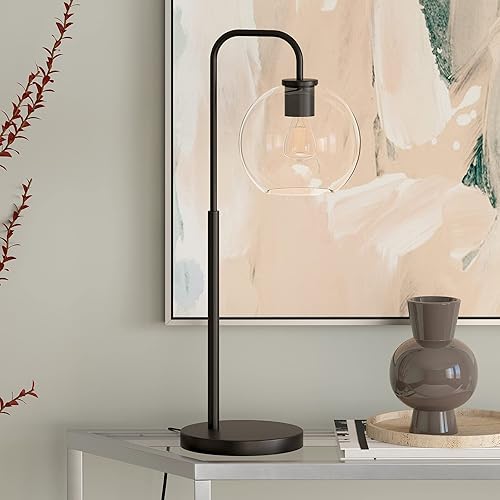 Harrison - Lámpara de mesa de arco de 27 pulgadas de alto con pantalla de vidrio en bronce ennegrecidotransparente