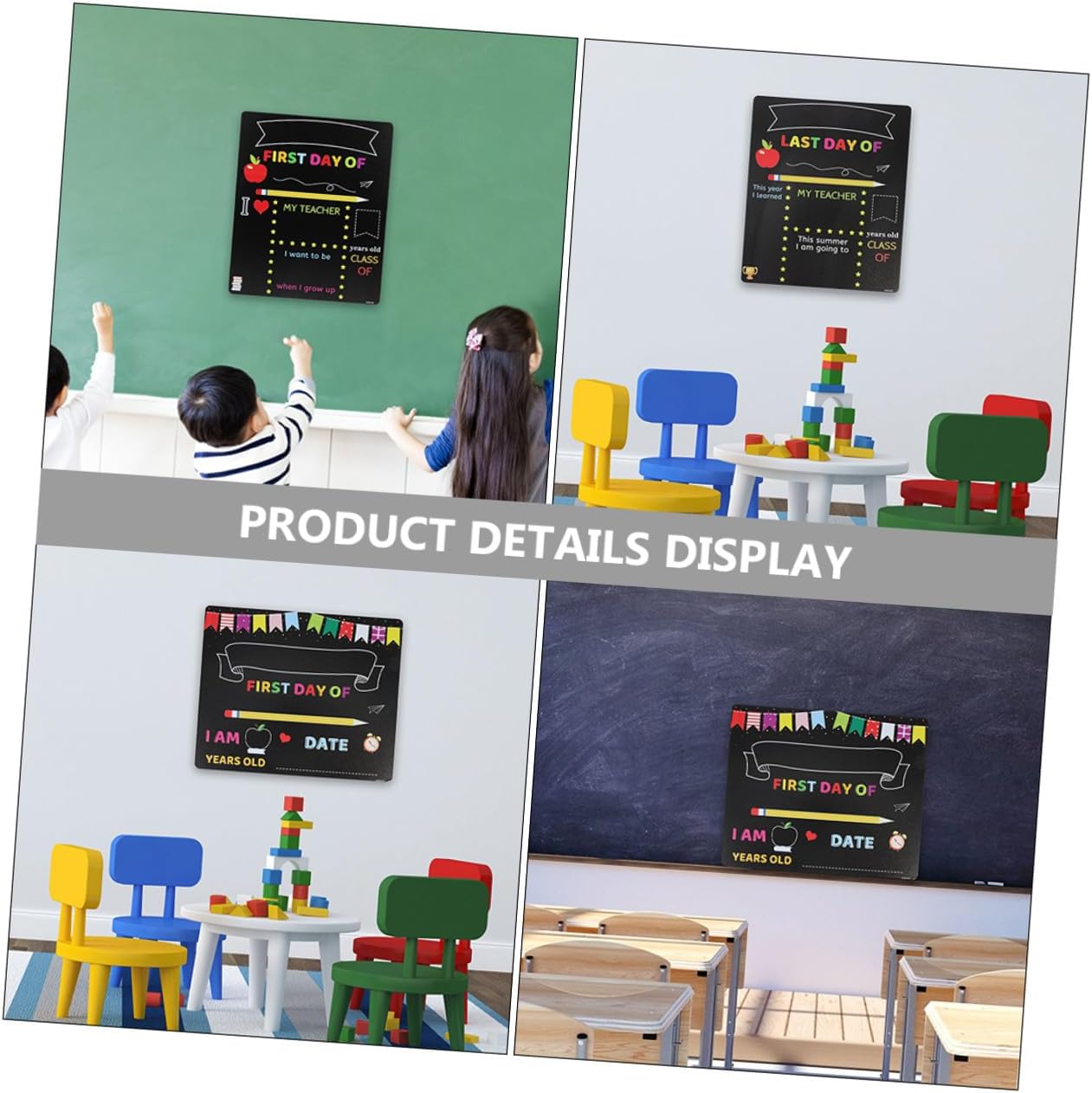 2pcs School Chalkboard Plastic Writing Board Erasable Blackboard Kindergarten Classroom Decor Preschool First Day of School Sign