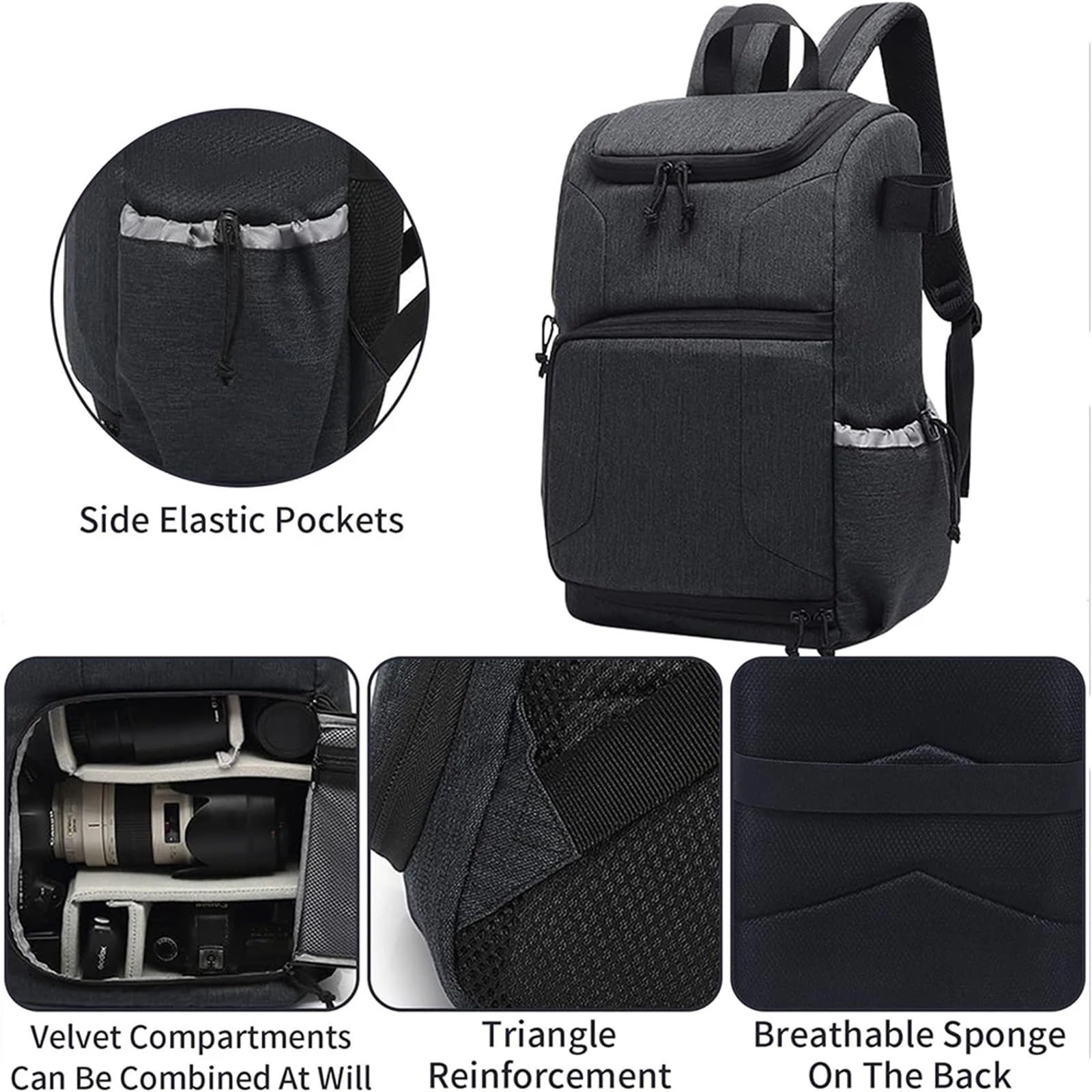 Bolsa Impermeable for cámara, Mochila for cámaras fotográficas, trípode de Viaje portátil, Bolsa for Lente, Bolsa for vídeo(Gray)