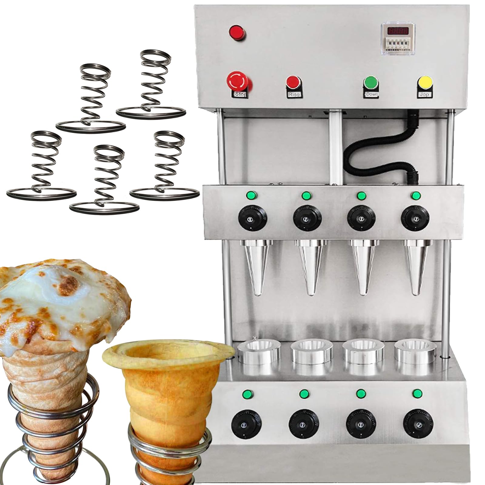TXMACHINE® Pizza cone machine 4 cone maker with pizza oven,display warmer,pizza cone making machine,4 shapes (4 cone maker, 120V/60HZ)