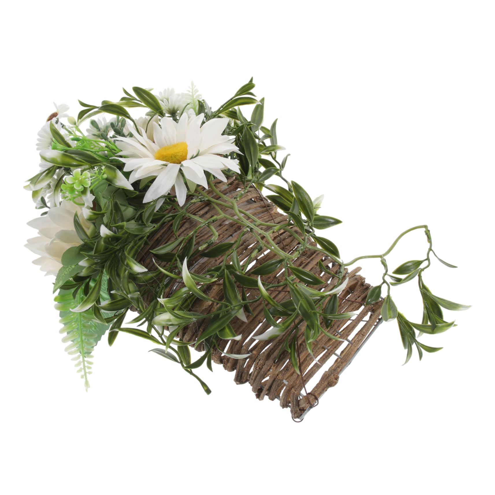 MUSISALY Sunflower Artificial Flowers Sunflower Decorations Floral Wreath Wood White Fake Flowers Farmhouse Decoration Front Door Hanging Flower Basket Hanging Flowers Hanging Basket Daisy