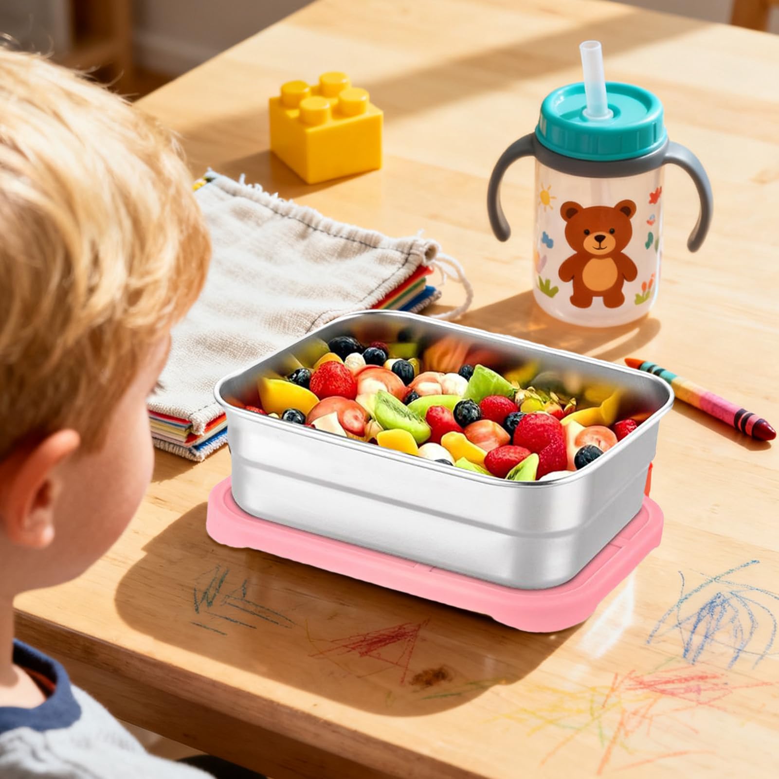 Pojemniki Nierdzewne Do Żywności Pojemnik na przekąski lunch i posiłki | Przechowywanie Żywności Na Piknik Przenośny Pojemnik Na Przekąski Z Silikonową Pokrywką Do Szkoły, Podróży I