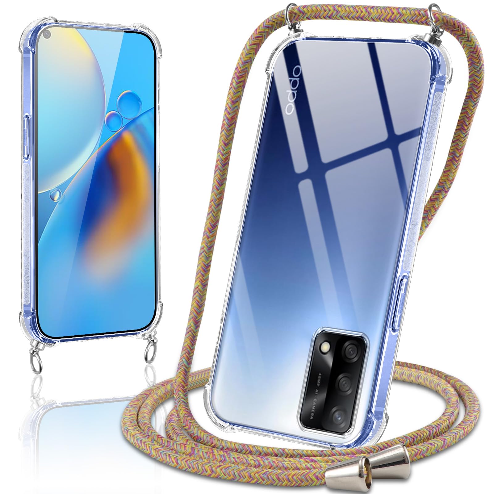 Cover Collana per Cellulare Compatibile con Oppo A74 [Versione 4G] Custodia Trasparente Silicone con Cordino Necklace Case Antiurto Protettivo Cover Custodia da Collo Custodia con Cordino, Verde