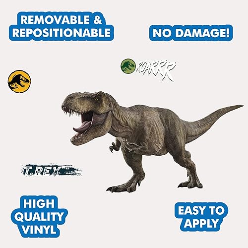 Miniatura 2 de Wall Palz Jurassic Park T-Rex - Calcomanía de pared grande de dinosaurio de 23 pulgadas con interacción de realidad aumentada 3D, decoración de
