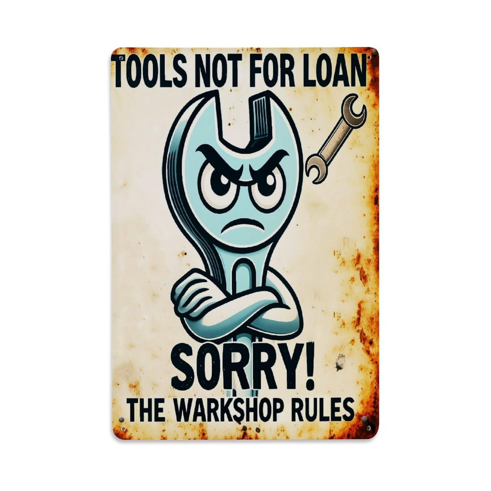 Jdfenggu Vintage Angry Wrench Character Workshop Sign Retro Metal Tin Sign, Metal Poster For Bar, Home, Man Cave, Kitchen, Laundry Room Art Decor 8X12 Inch