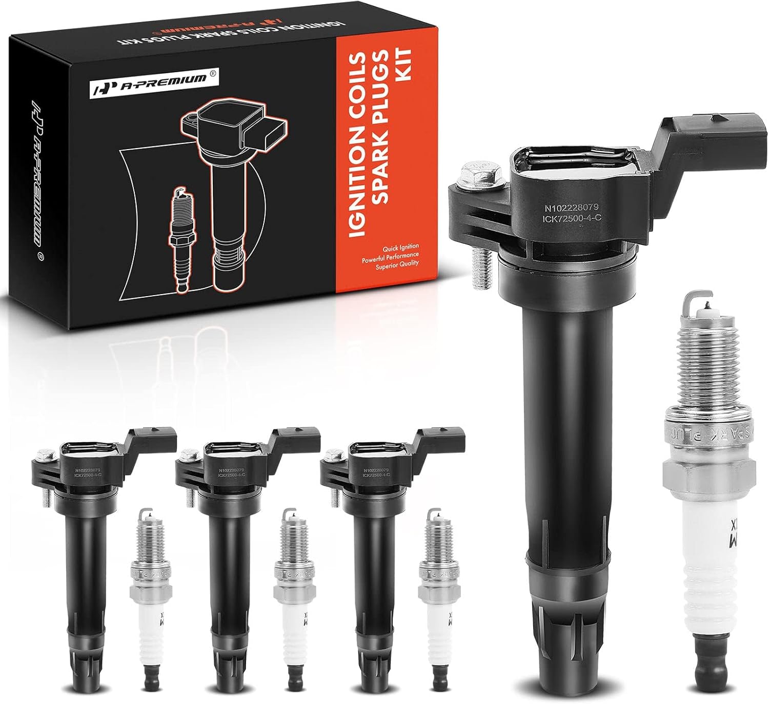 A-Premium Ignition Coils and Spark Plugs Kits Compatible with Chevrolet Spark 2013 2014 2015 L4 1.2L