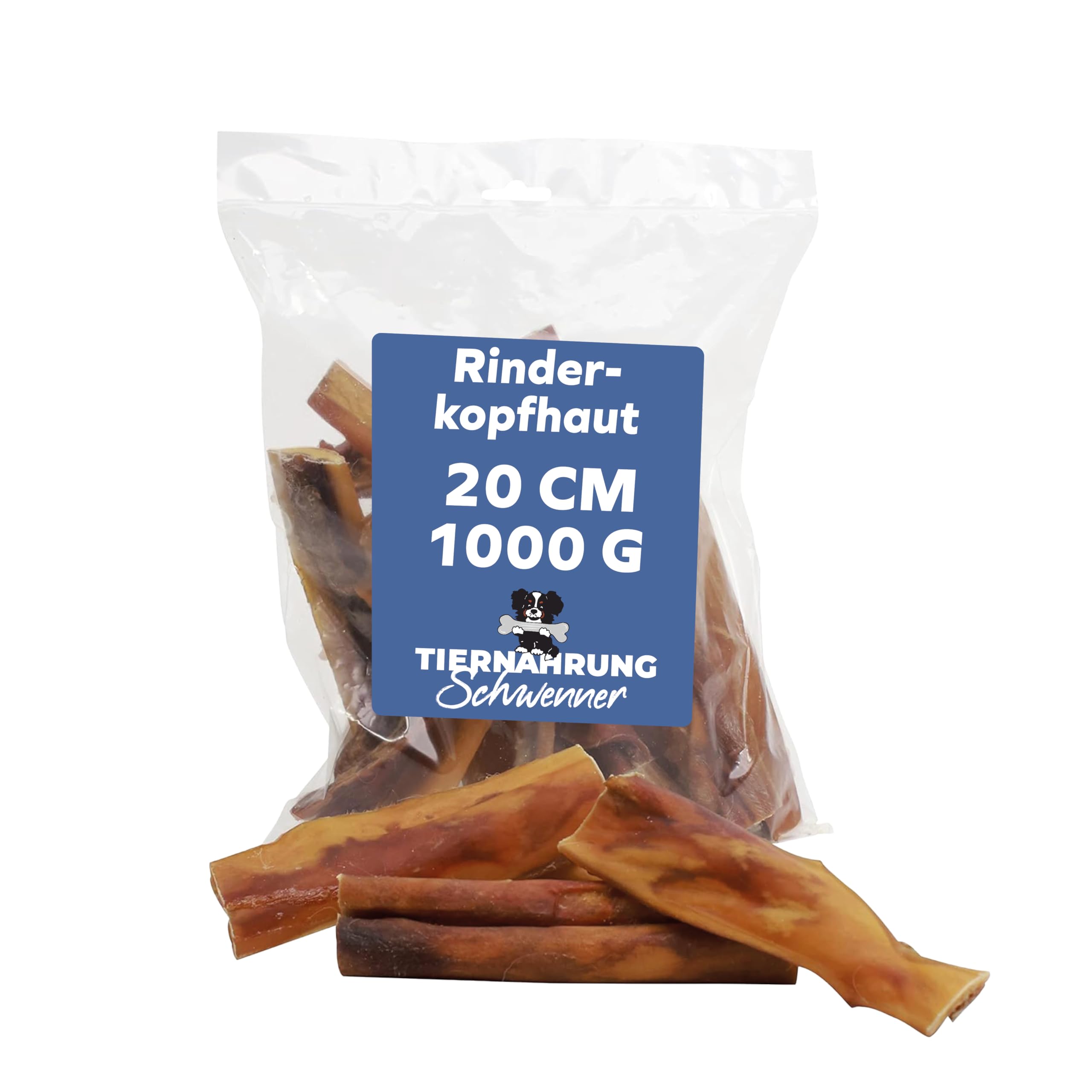 Tiernahrung Schwenner Rinderkopfhaut Hunde, 1000g, 20cm, getrocknet