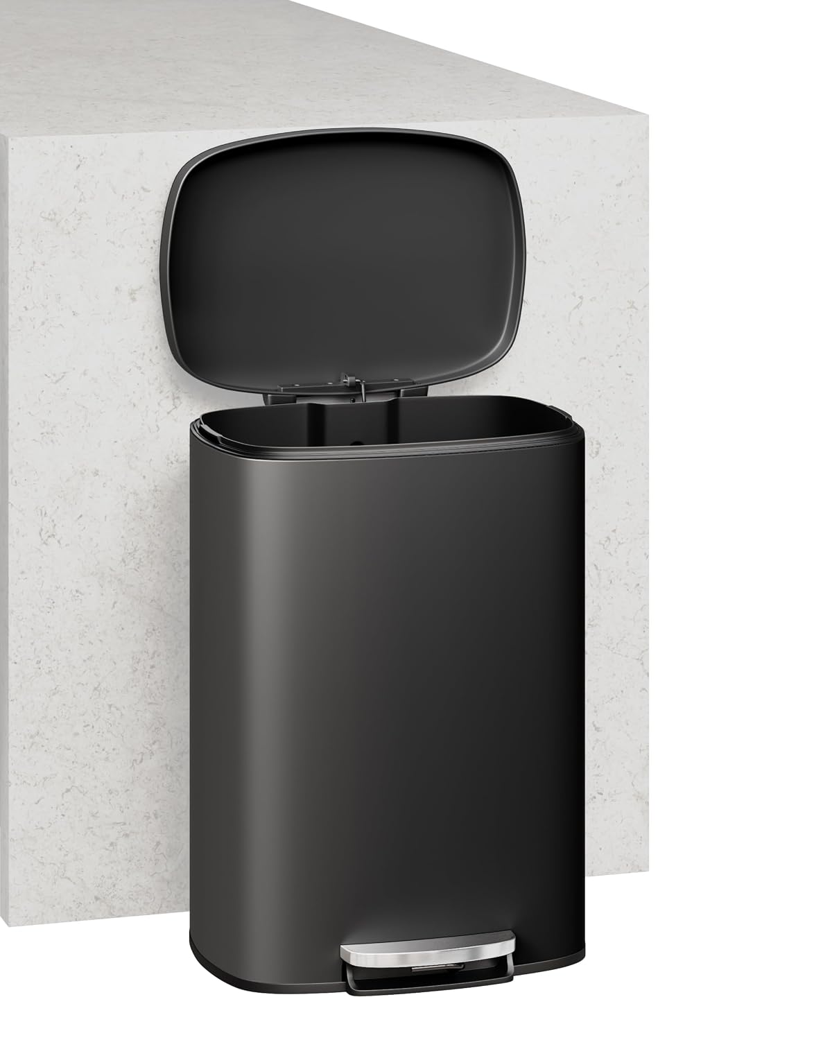 13.2 gal & 2.6 gal Trash Can Combo Set, Stainless Steel Garbage Bin with Removable Inner Bucket, Rectangle Step Trash Can with Soft-Close Lid for Kitchen, Bathroom, Office, Black