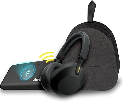 Sony WH-1000XM5 Wireless Noise Canceling Over-Ear Headphones Black Bundle with Portable Charging Accessory 2 Items
