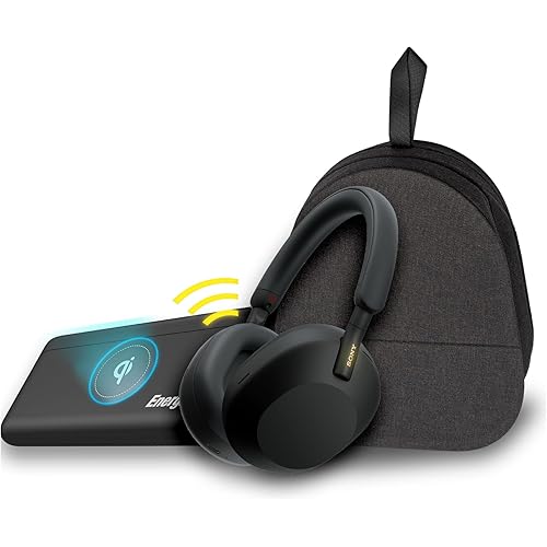 Sony WH-1000XM5 Wireless Noise Canceling Over-Ear Headphones (Black) Bundle with Portable Charging Accessory (2 Items)