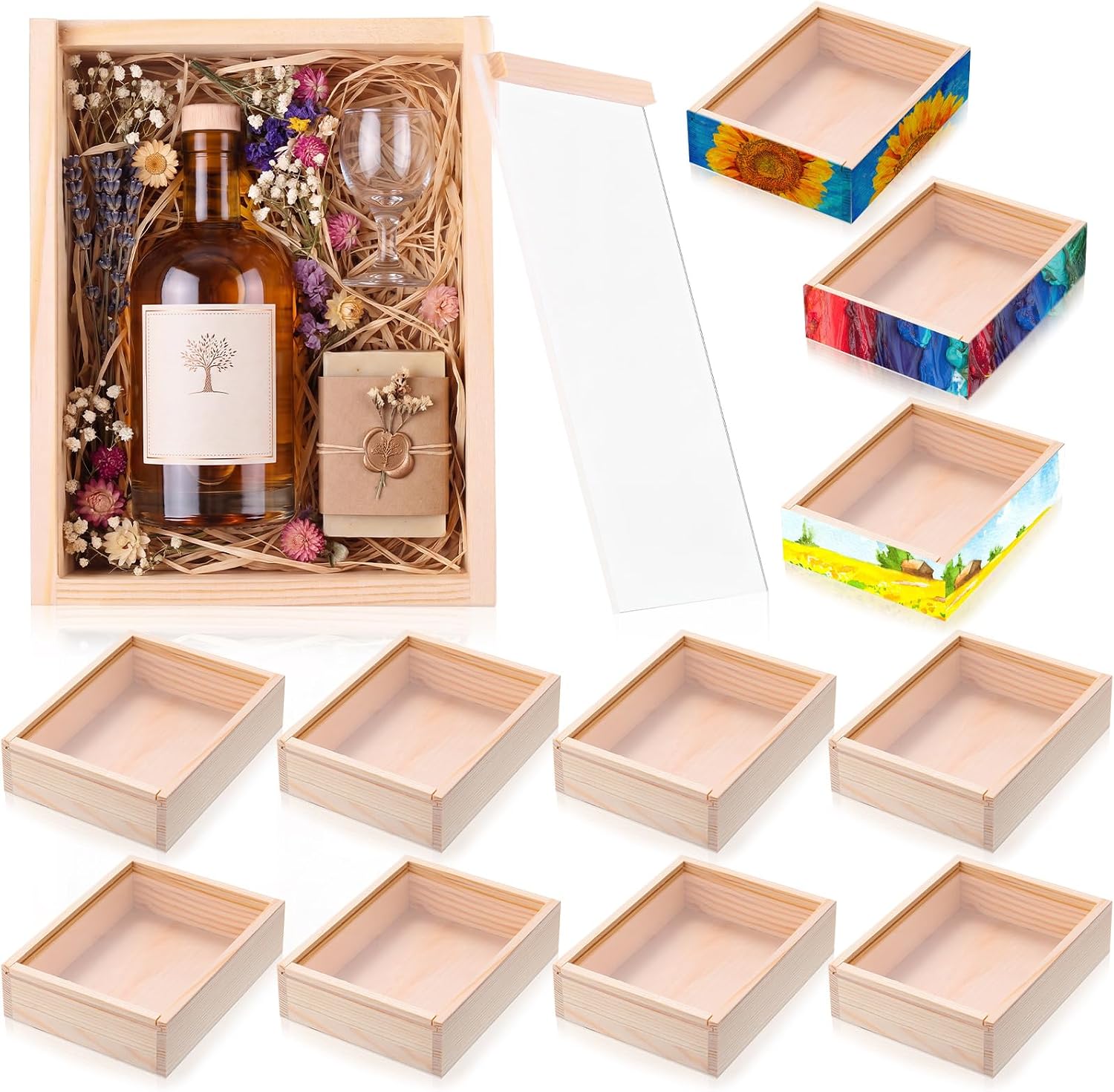 Thyle 12 Pcs Unfinished Wood Display Boxes, 6.3 x 4.9 x 1.8 Inch