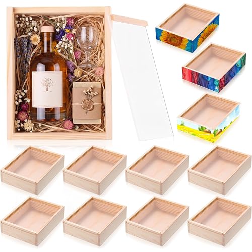 Thyle 12 Pcs Unfinished Wood Display Boxes with Acrylic Lids 6.3 x 4.9 x 1.8 Inch Unfinished Wood Boxes Crafts Gift for Flower DIY Wedding Party Favor Supplies