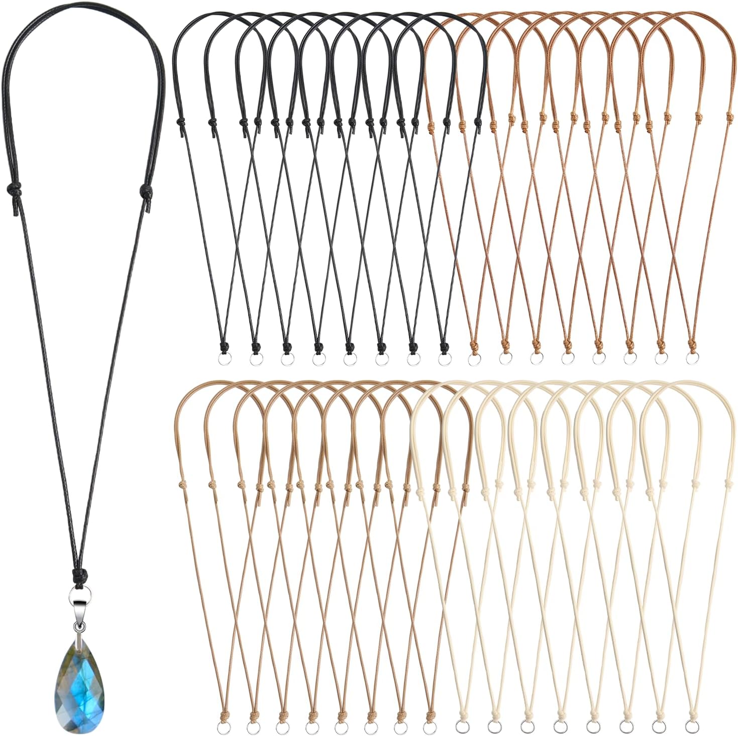 weryerker 32 Pcs Adjustable Necklace Cord for Pendant – Knotted Choker with Metal Ring for Hanging Pendants, DIY Jewelry Making (Multicolour)