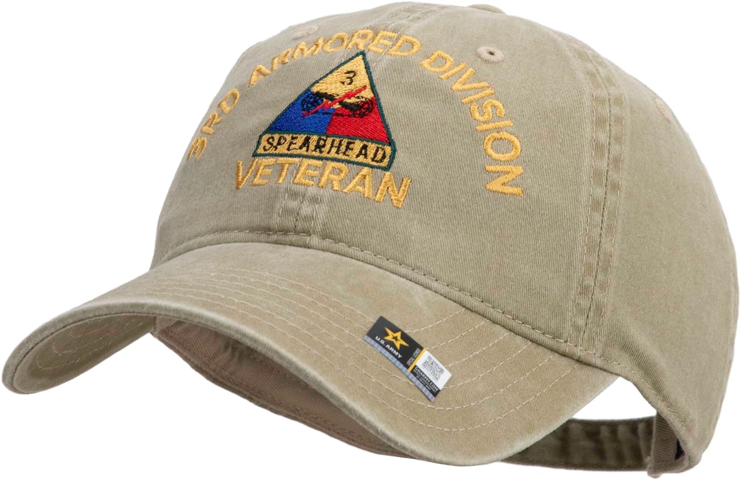 U.S. Army 3rd Armored Division Embroidered Washed Solid Pigment Dyed Cotton Twill Brass Buckle Cap