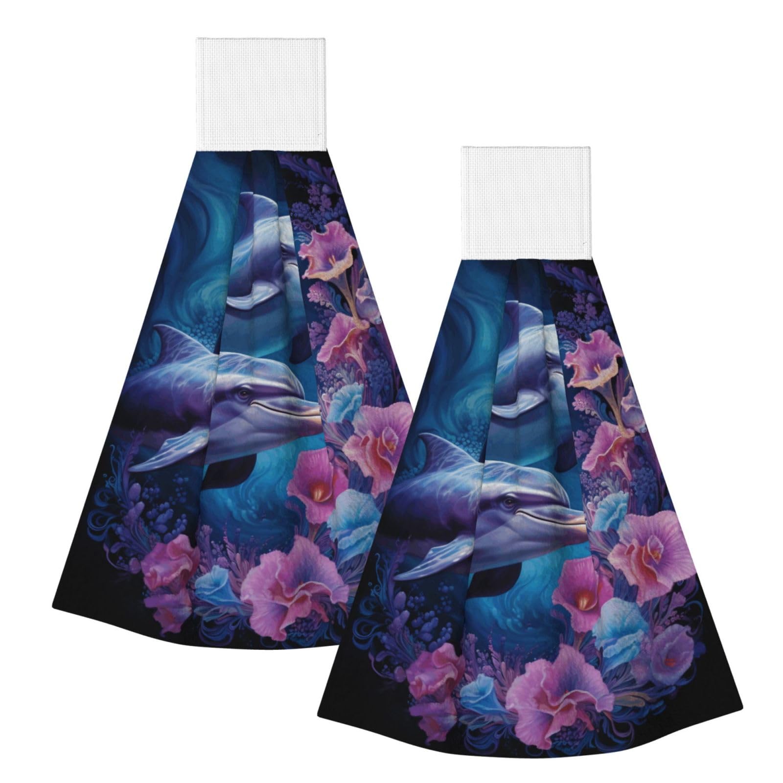 Dolphin Couple Flower Highly Absorbent Dish Towels Soft Coral Fleece Wipe