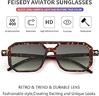 Vista 116 de Feisedy - B2622 - Lentes de sol estilo aviador, cuadrados, clásicos de los años 70, unisex, con montura clásica retro y elegante, UV400 Marco