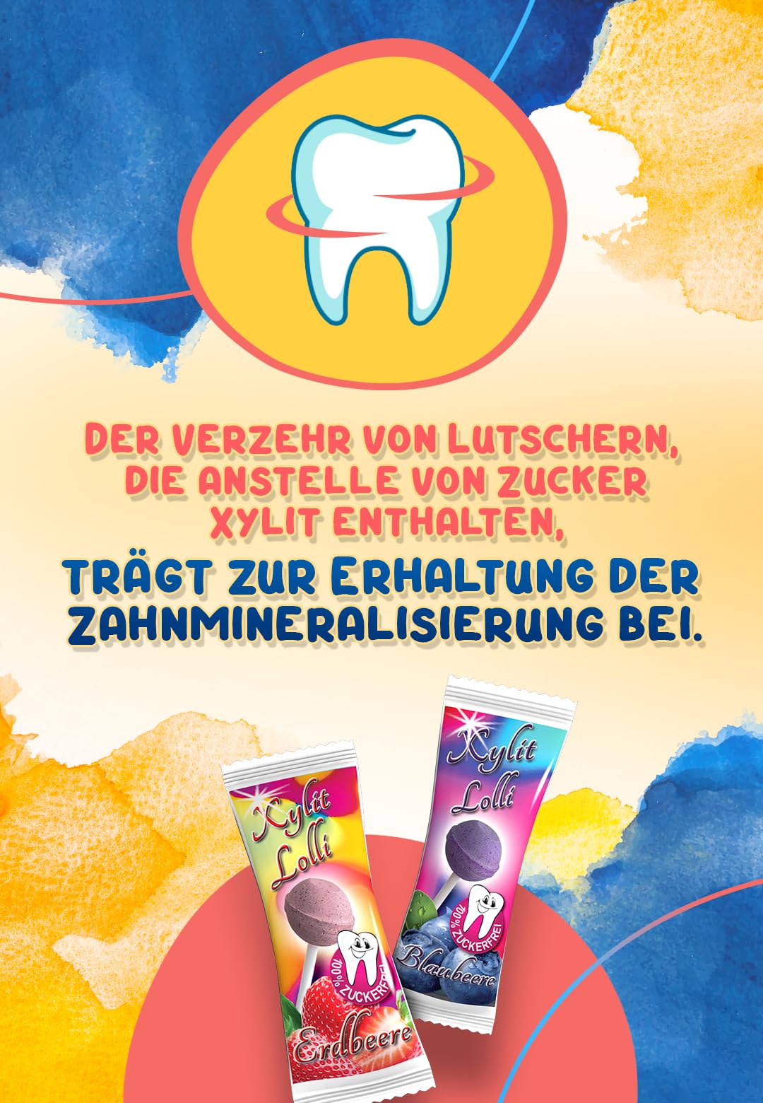 Xylit Lolli MIX Erdbeere & Blaubeere, 50 Stk x 6g - Keine Chance für Karies | Zahnfreundliche, kalorienreduzierte, zuckerfreie & vegane Lollipop mit Xylit, Erdbeere & Blaubeere für Groß & Klein