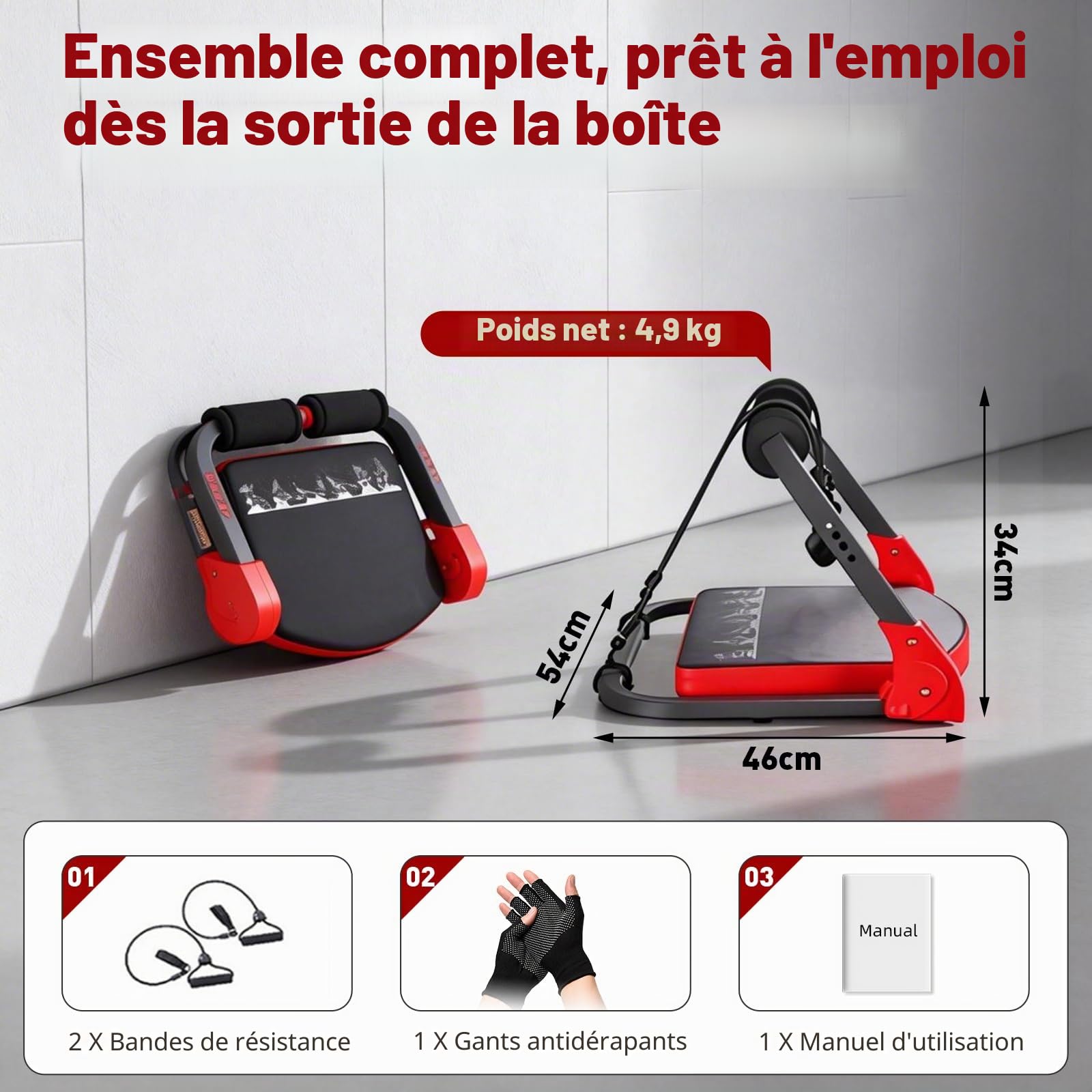 Core Appareil Abdominaux, Abdos Musculation Appareil, Core Abs Home Trainer 21-en-1, avec 4 Angles Ajustables, Inclut Cordes de Tirage, Gants, Adapté à Maison et Bureau, pour Abdominaux, Jambes, Bras