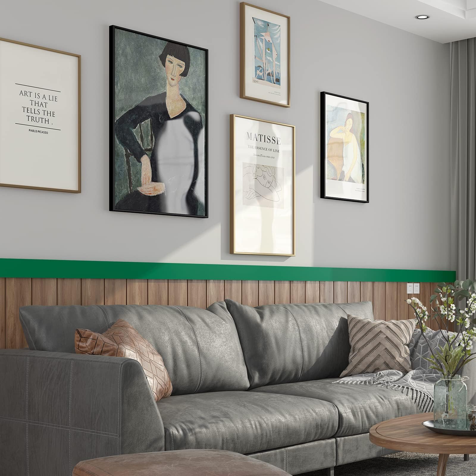 YENHOME Bordo Carta da Parati Adesiva Verde Scuro Impermeabile 7.6x600cm Bordo Adesivo per Parati PVC Verde Tinta Unita Muro Decorativa Adesiva Della Porta Decorazione Bagno Soggiorno