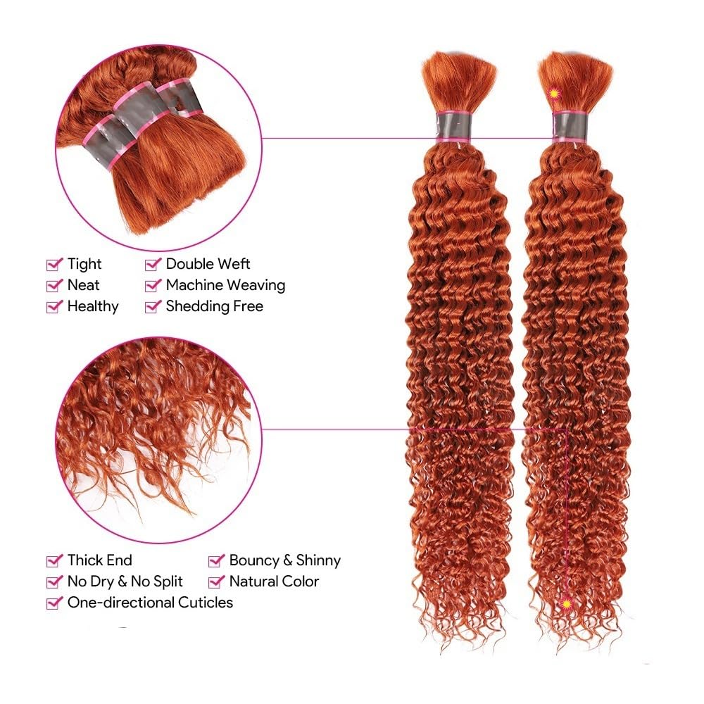 Splatanie włosów Deep Wave #350 Ginger Human Hair Bulk No Weft Brazylijskie przedłużanie włosów Remy do zaplatania Kobieta(20inches)