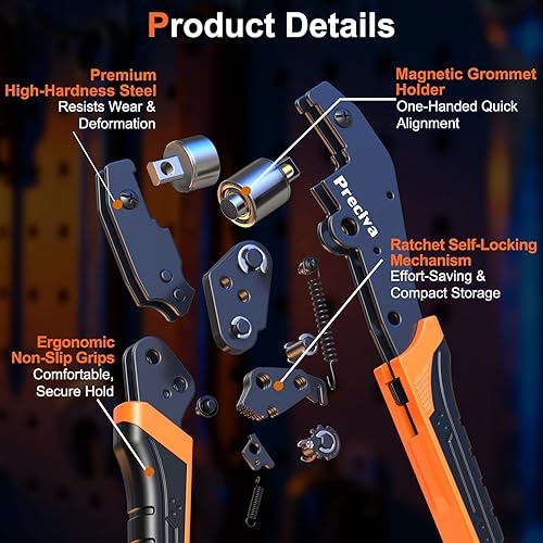 Miniatura 3 de Preciva Kit de herramientas de ojal de 3 tamaños, herramienta de perforación y ajuste de ojales de 12 pulgadas, 14 pulgadas, 38 pulgadas, con 300