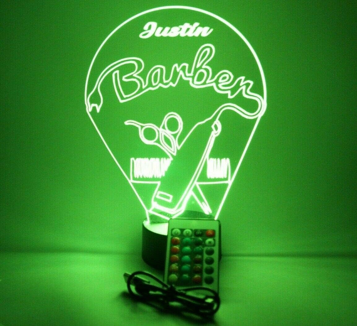 Barber Shop Barbershop Cut Groom Comb Chair Scissors Shave Men Night Light Up LED Free Engraved Custom Name Personalized Desk Table Lamp Room Decor, With Remote, 16 Color Options, It's WOW, Great Gift