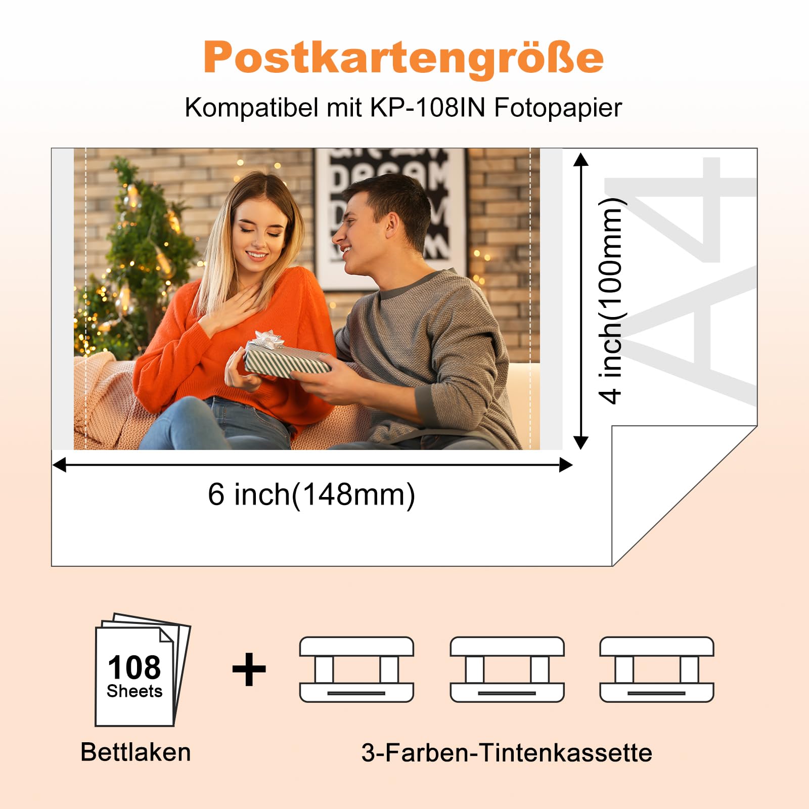 Kompatibel mit Canon Selphy CP1300 CP1500 Tinten und Papier Multipack 108 Fotopapier + 3 Farbkartusche, Ersatz für Canon KP-108IN 3115b001(AA) für Selphy CP Fotodrucker CP1200 CP1000 CP910 CP900