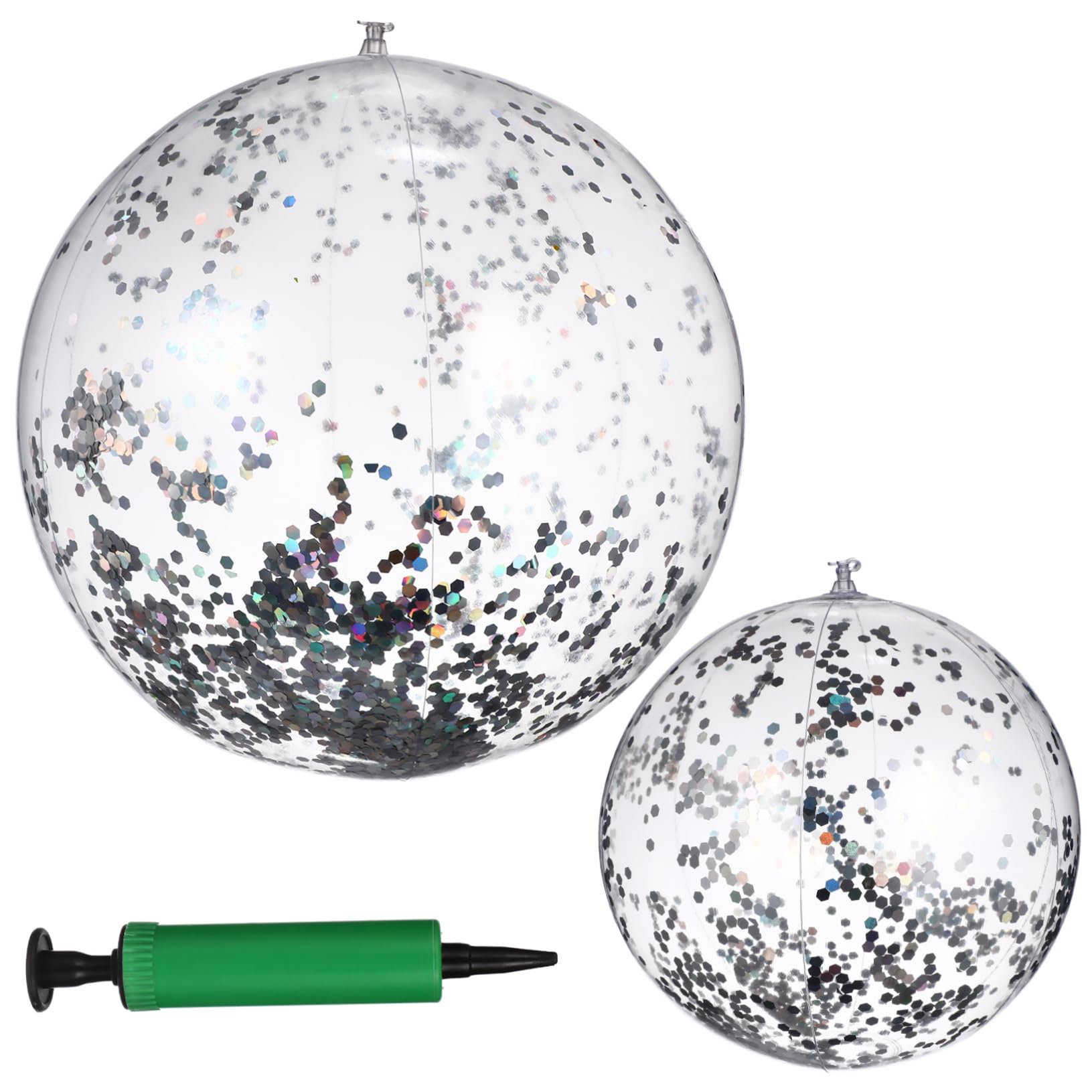 DECHOUS 2 Pcs Glitter Confetti Inflatable Beach Balls Pool Game Props with Pump for Sparkling Sequin Design for Summer Fun and Outdoor Activities