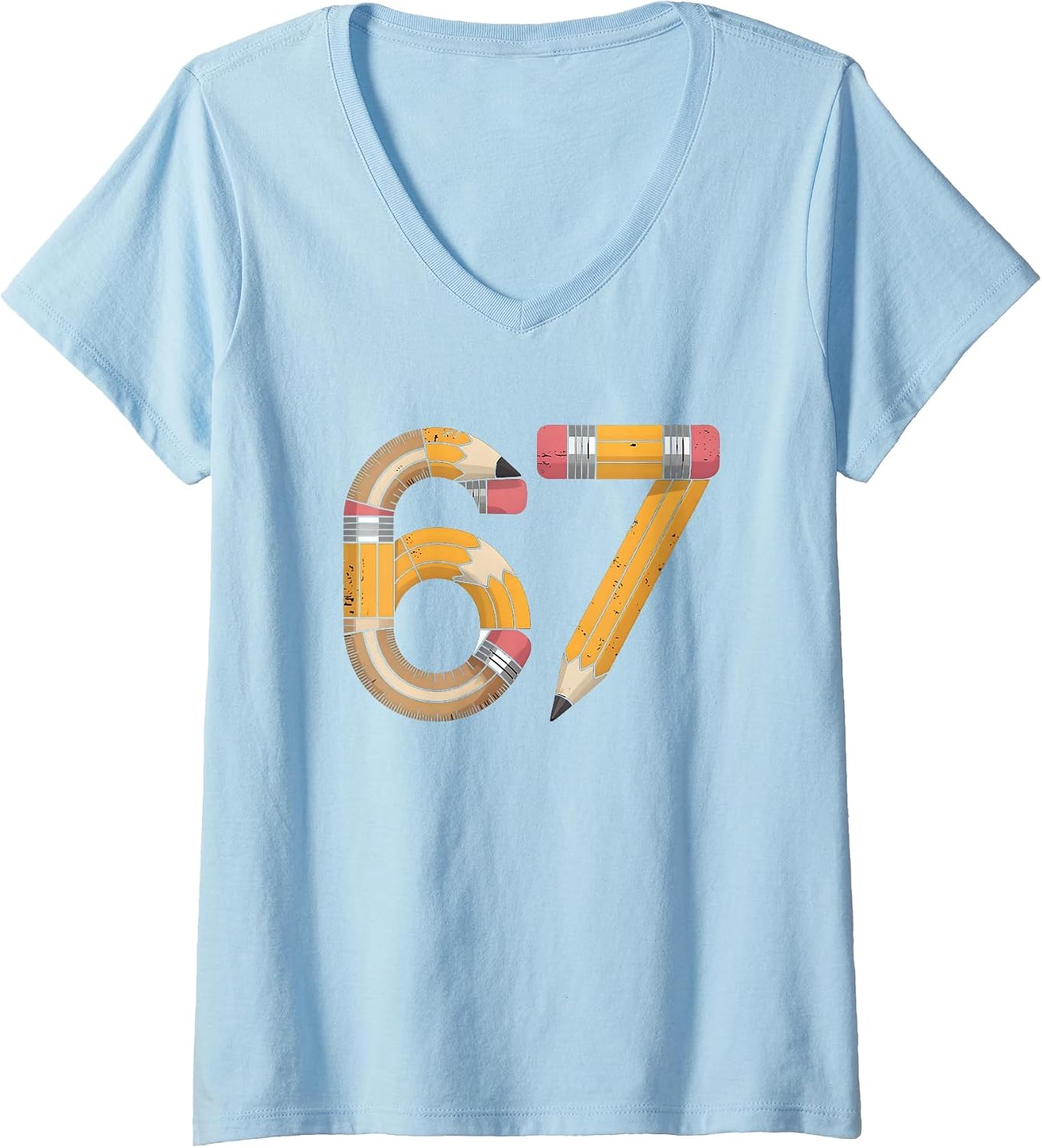 Women's Funny 67 School Meme Trend Design for Students and Teachers V-Neck T-Shirt image 5