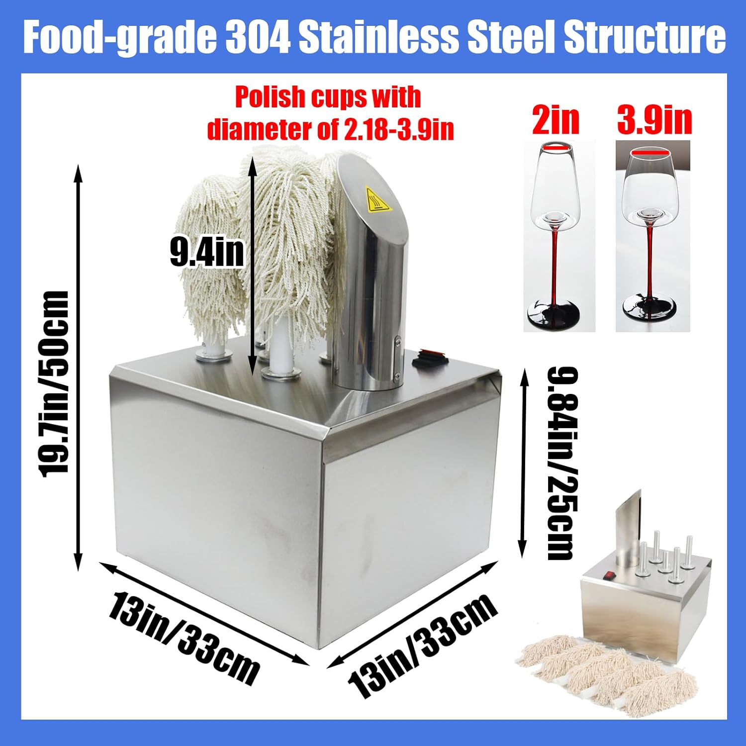 Electric Wine Glass Polisher, Stainless Steel Glass Dryer and Polisher Machine, Commercial Cup Glassware Wiping Machine, with 5 Brushes, 330 Cups/H for Bars Kitchens Restaurants