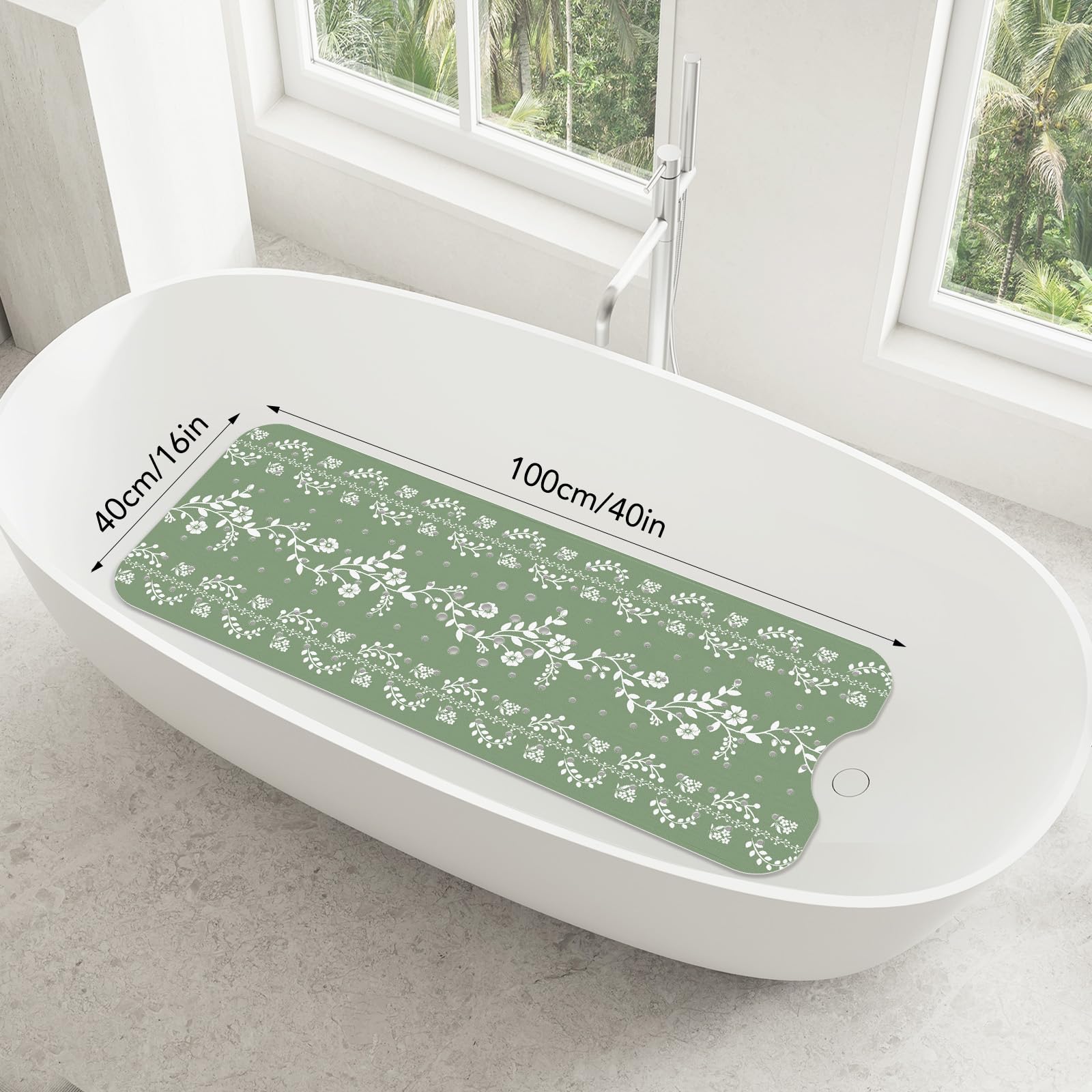 SHUCHING Tapis de Bain Antidérapant Vert Sauge, Tapis Baignoire Antidérapant, Réssistant à la Moisissure et Lavable en Machine 100 x 40 cm