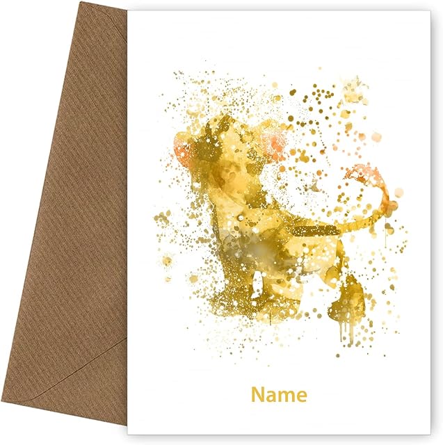 PERSONALISED Simba Cub Birthday Card (Watercolour Style) for Son, Daughter, Mum, Dad, Sister, Brother, Auntie, Teacher. Naming Day, New Baby, Thank You, Mothers, Fathers Day. Disney Lion King