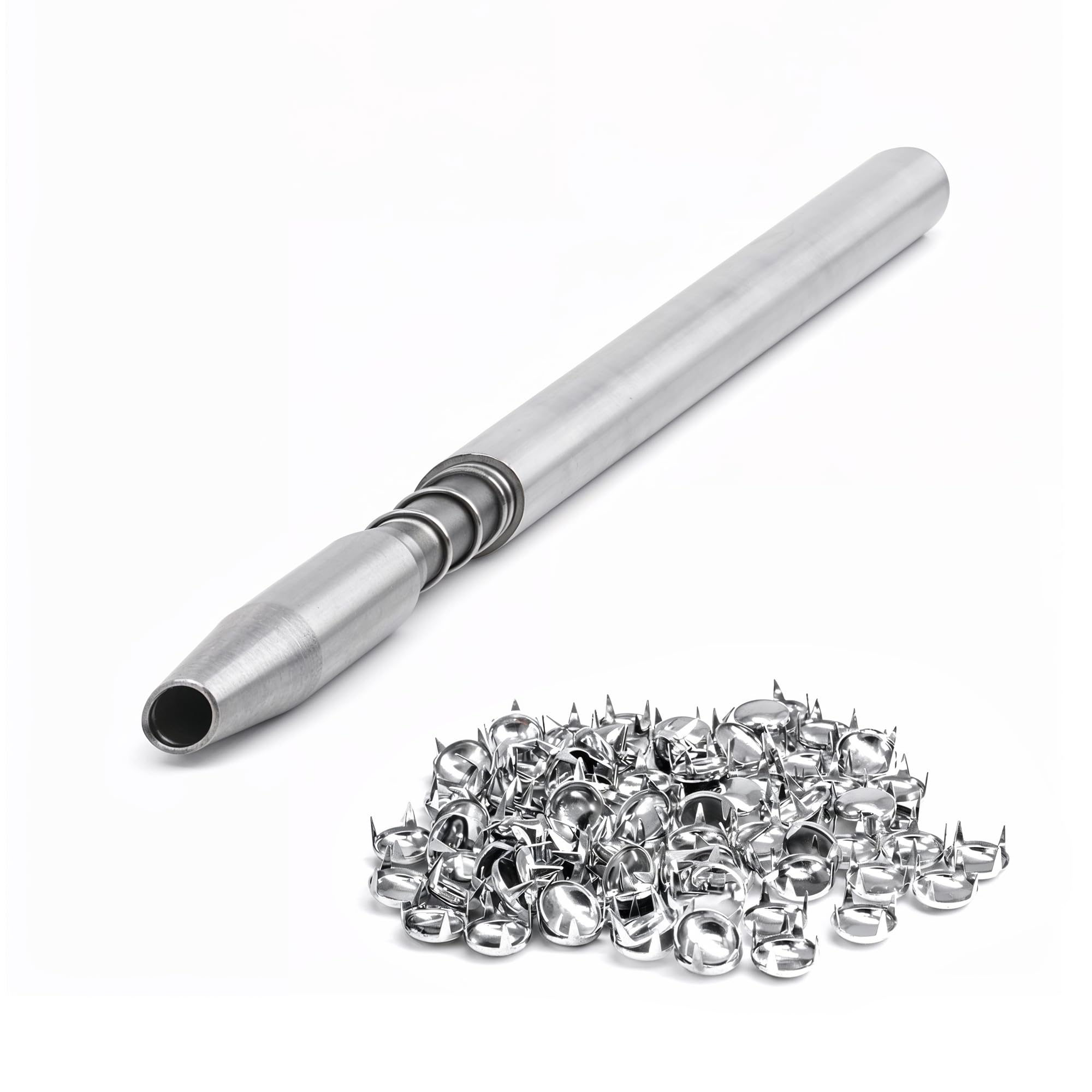 WedDecor Dome Head Punk Studs Rivets with Hand Tool for Designing Denim Leather Fabric Leathercraft, Goth Clothing, Footwear, Fashion Accessories, DIY Projects, 9mm, Silver, 100pcs