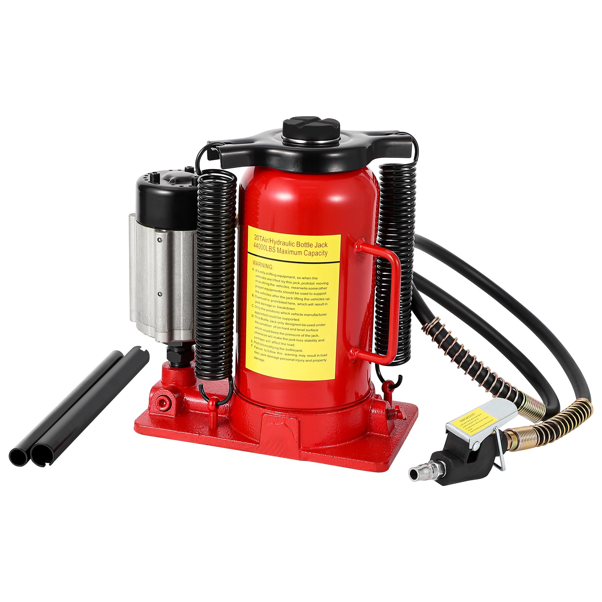 Garvee Cric Bouteille hydraulique pneumatique 20T (44 000 lbs) – Profil Bas, Double Action air & Manuel – Levée 260-510mm, sécurité renforcée (soupape), Structure soudée étanche – Hauteur réglable