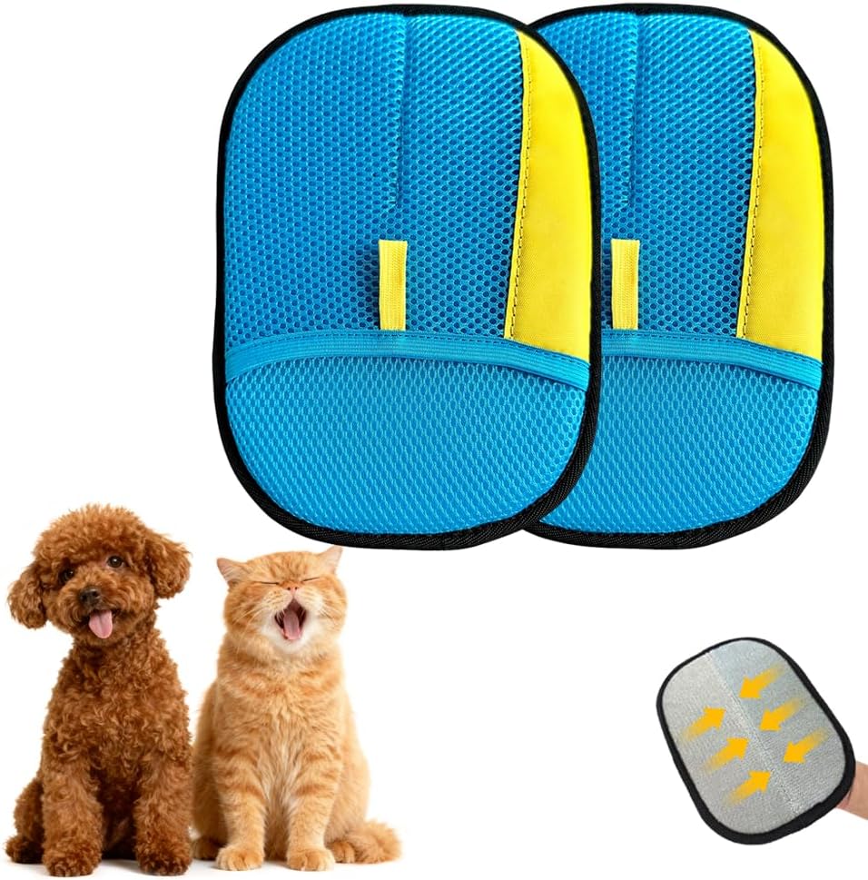 Upgraded Pet Hair Removal Glove: Reusable Deshedding Grooming Tool Cats & Dogs – Efficient Electrostatic Remover for Couch Carpet Car Seats & Bedding – Dual Directional Bristles for Gentle Cleaning