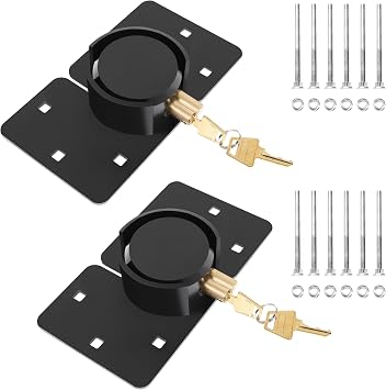 IRONWALLS 2 Pack Puck Locks, 2-7/8 Hidden Shackle Padlocks with Hasp, Solid Steel Latches for Containers, Black Heavy Duty Hidden Shackle Locks for Trucks, Gates